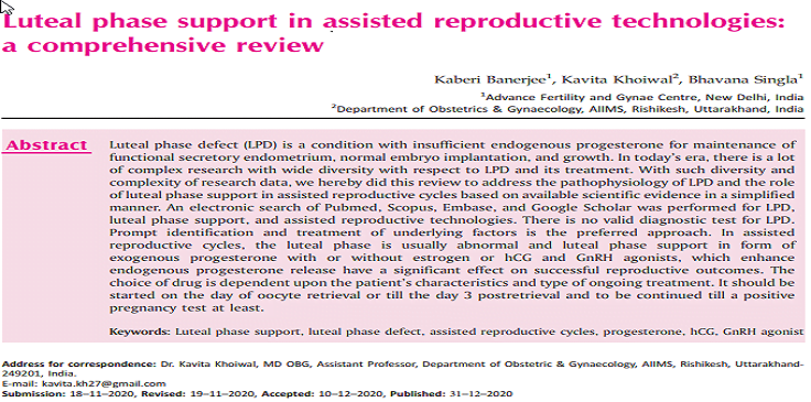 Luteal phase support in assisted reproductive technology