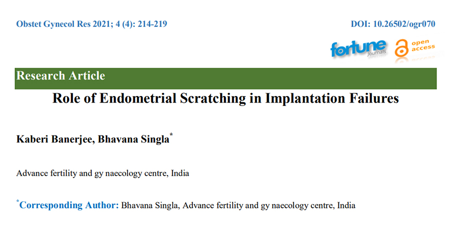Article: “Role of Endometrial Scratching in Implantation Failures” by Banerjee, Singla; published in Obstet Gynecol Res 2021.